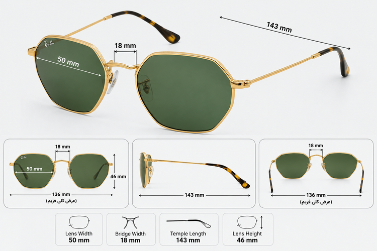 عینک آفتابی ( Ray-Ban ) ری بن زنانه و مردانه شش ضلعی مدل RB3556 رنگ لنز مشکی